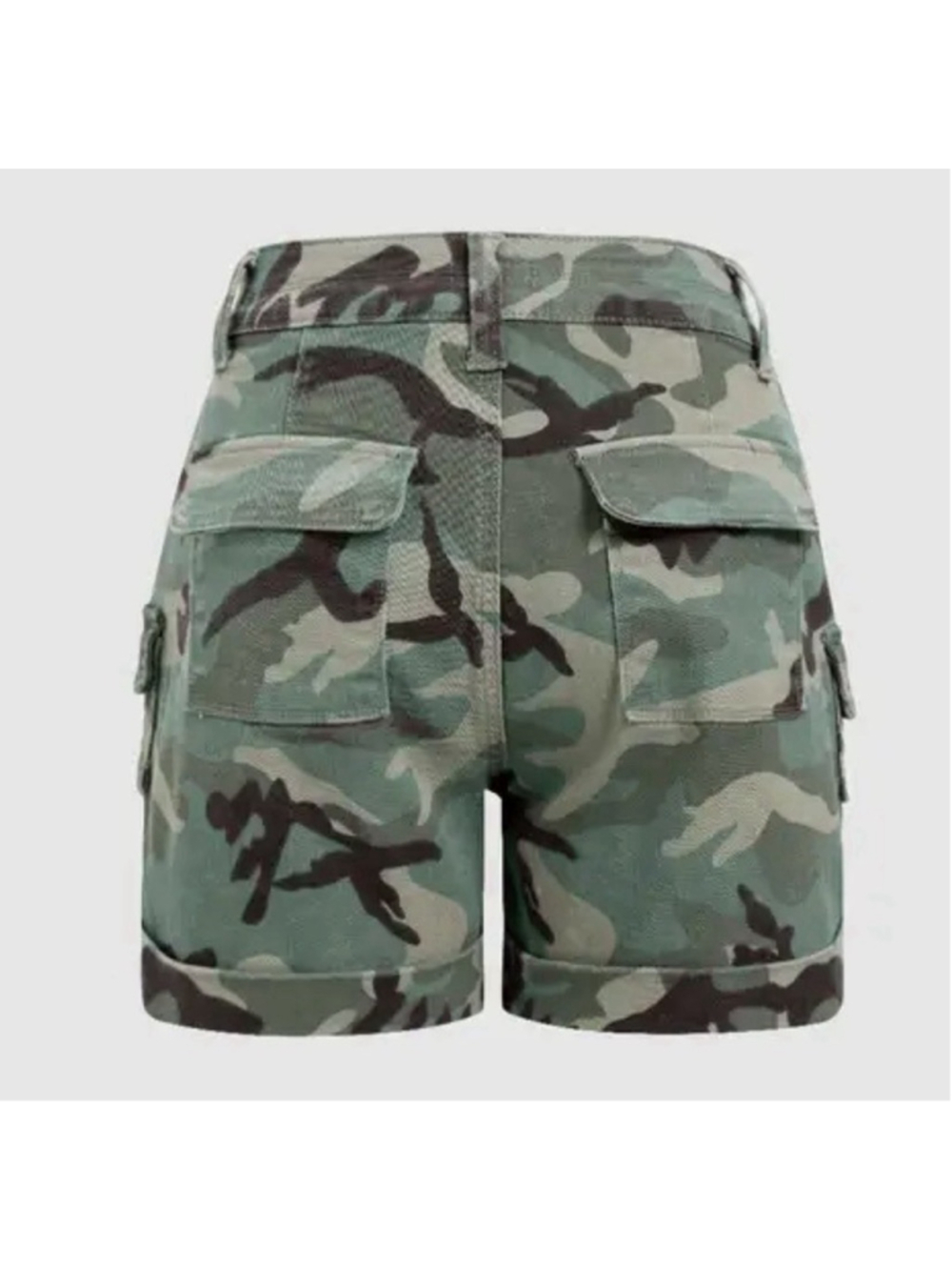 Flamingals Camo Print Roll Hem Flap Pocket Mid Rise Shorts M - Picture 7 of 7
